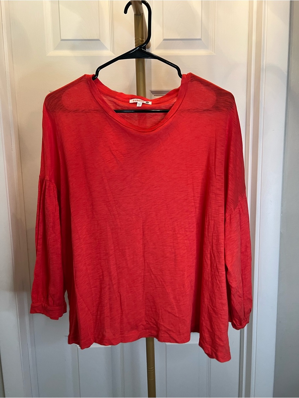 Sundry Coral-Red Relaxed Long Sleeve Tee